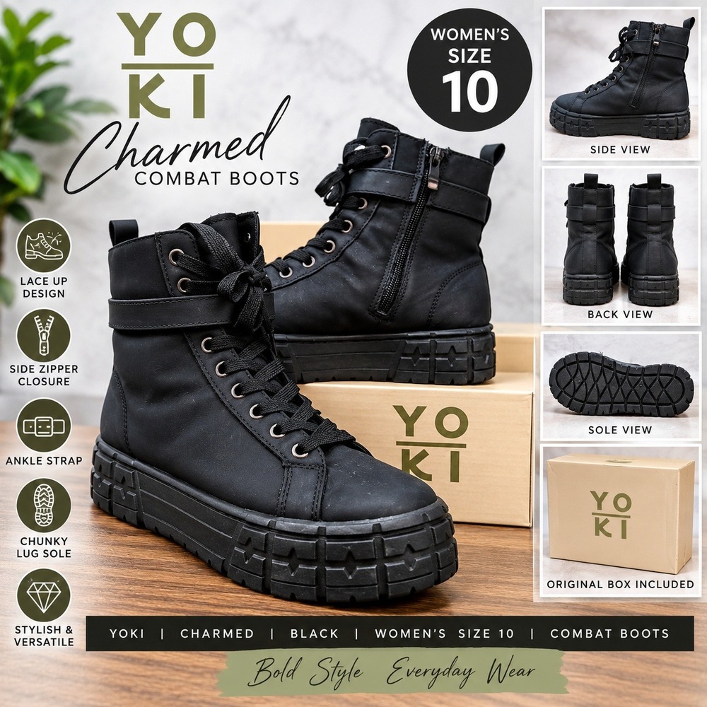 Yoki Charmed Black Combat Boots Womens Size 10 Chunky Lug Sole Platform Zipper